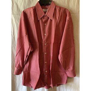 Vintage Men’s Dress Shirt, Ike Behar Neiman Marcus Red w/ White Stripes, 16 1/2